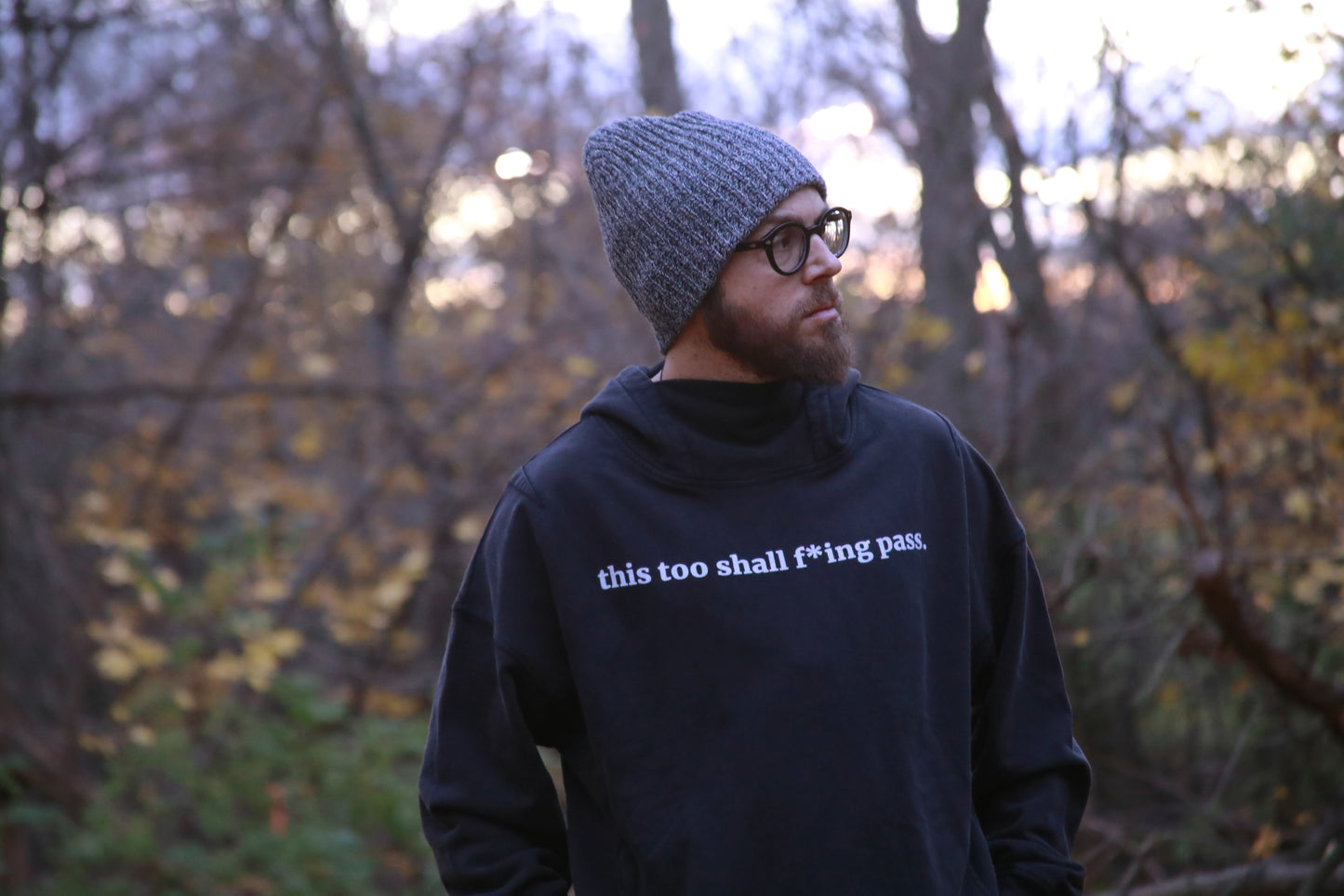 this too shall f*ing pass - Faded Slit Hem Turtleneck Hoodie - Black