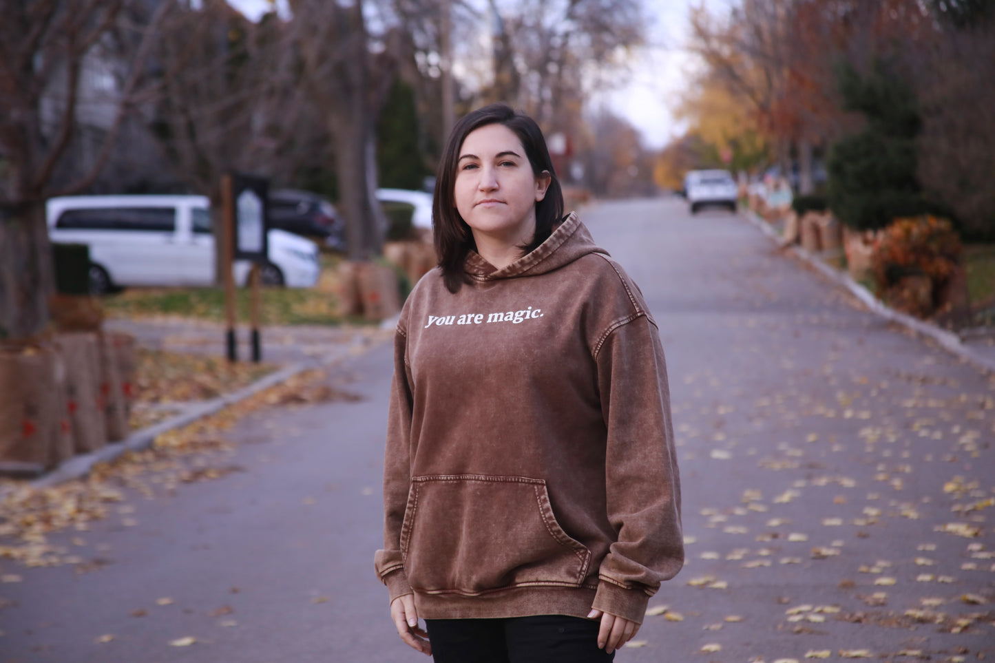 you are magic - Oversized Heavyweight Faded Hoodie - Brown