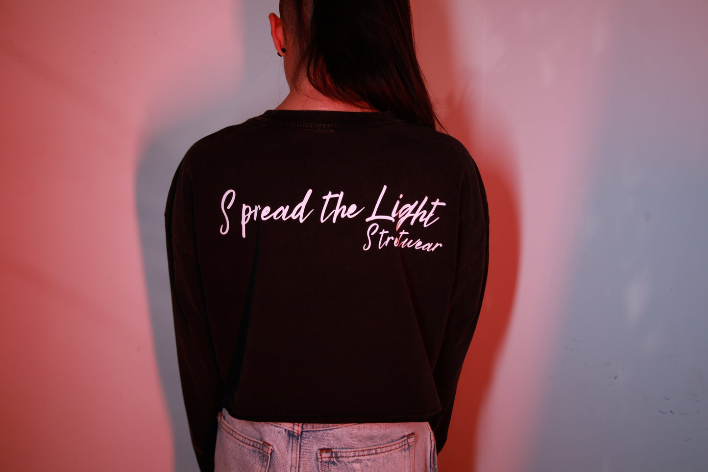 you're doing fine - Ladies Raw Hem Crop Longsleeve T-Shirt - Faded Black