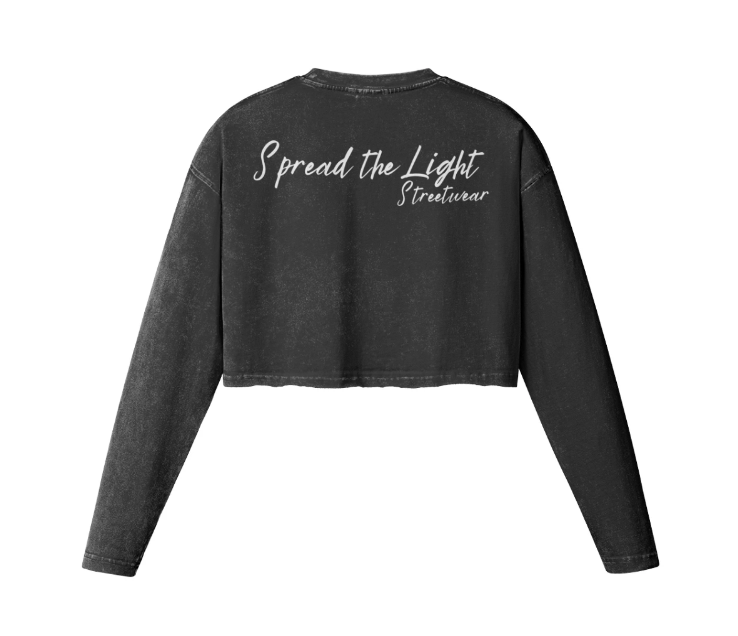 you're doing fine - Ladies Raw Hem Crop Longsleeve T-Shirt - Faded Black