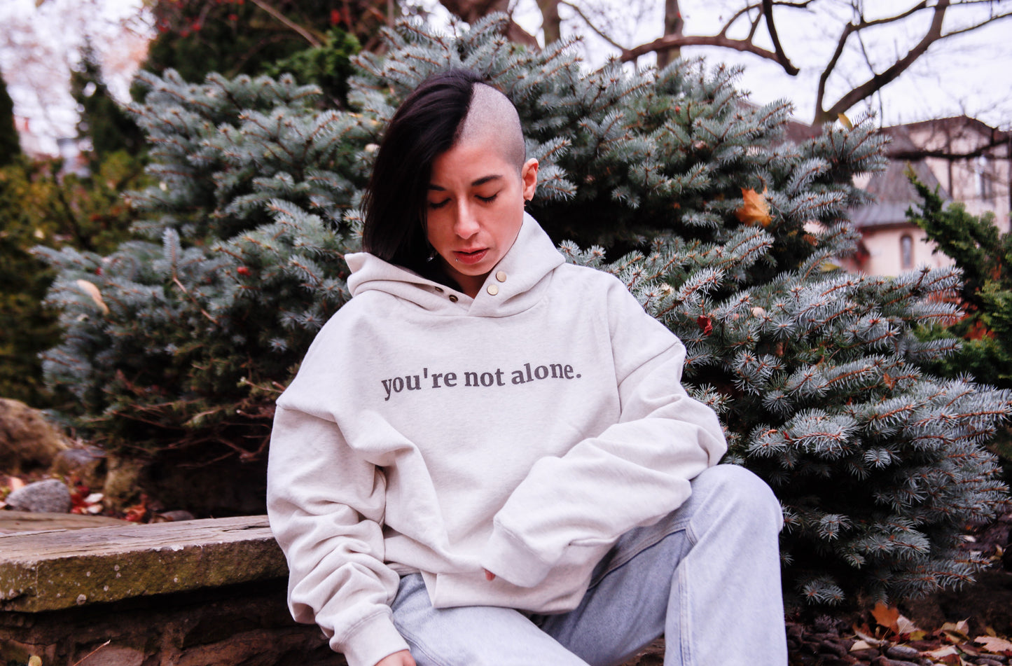 you're not alone - Fleece-Lined Double Snap Collar - Heather Grey