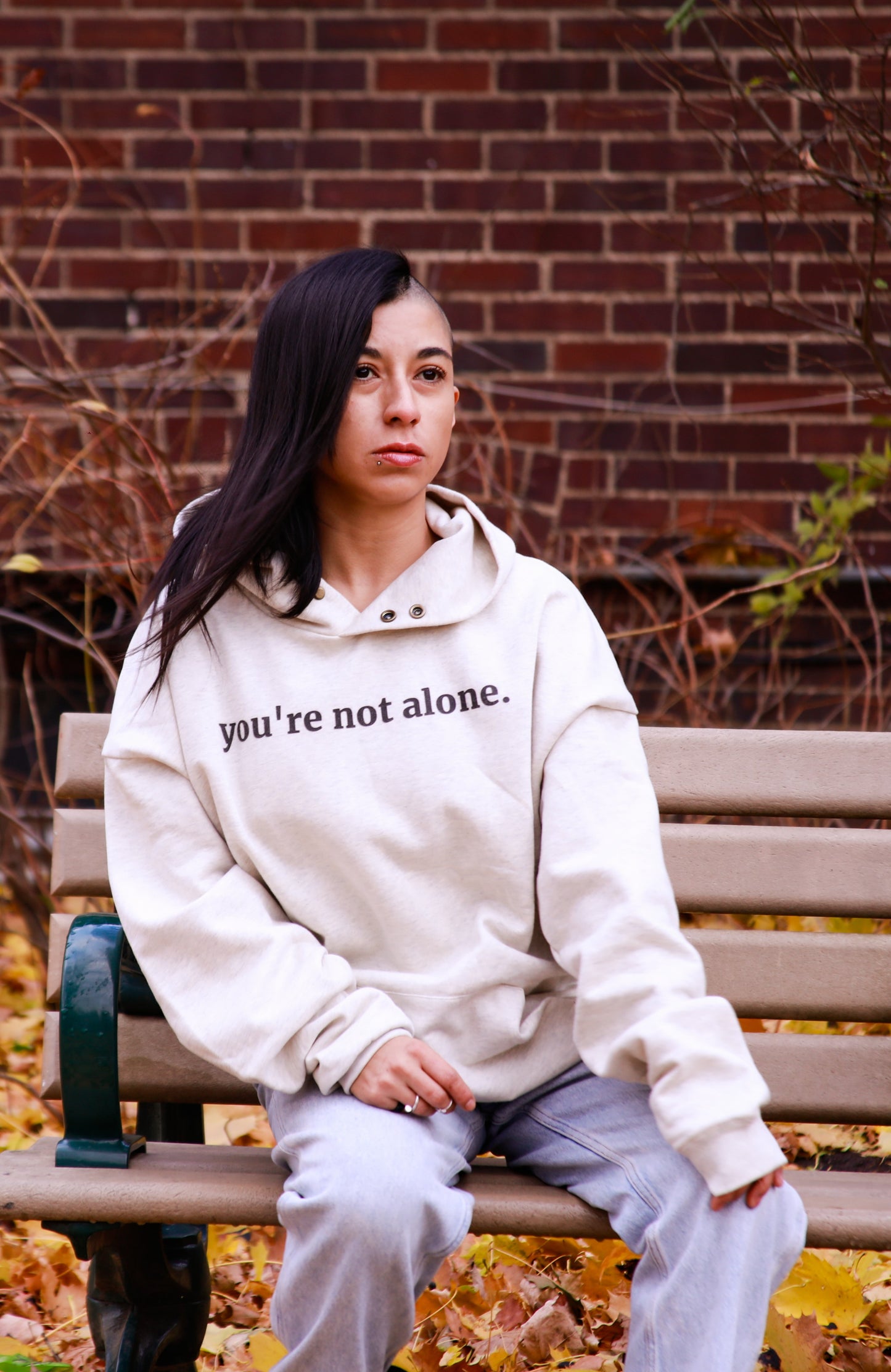 you're not alone - Fleece-Lined Double Snap Collar - Heather Grey