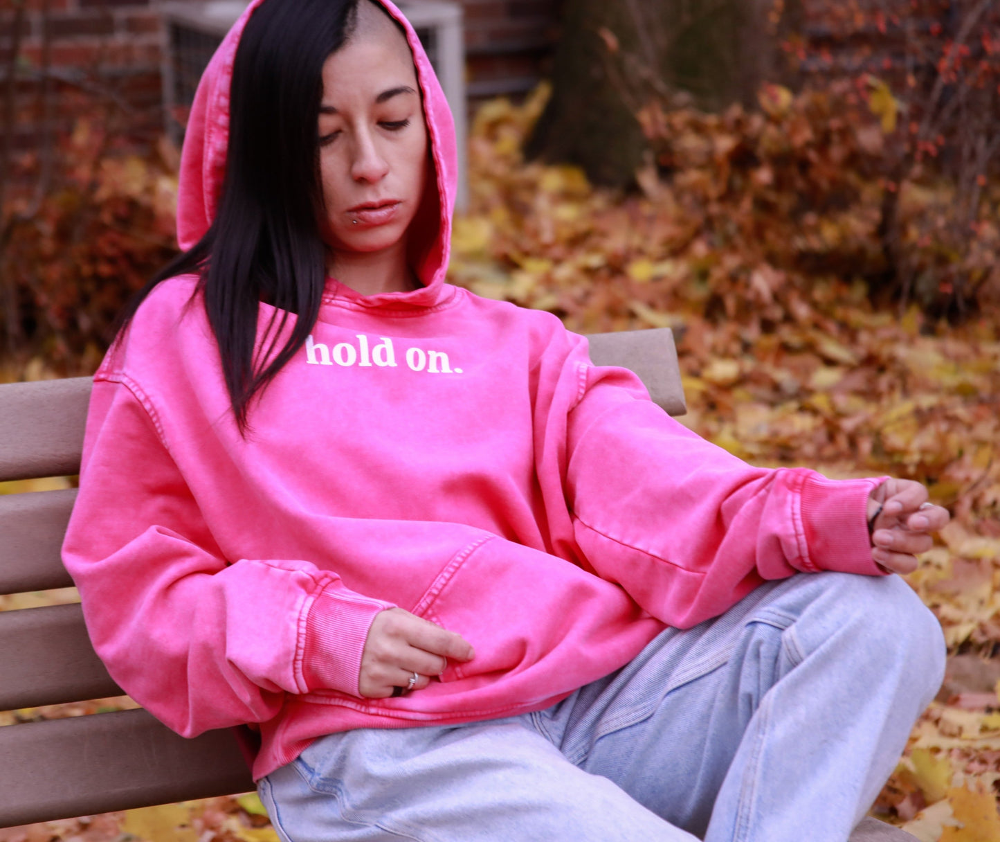 hold on - Faded Oversized Hoodie - Pink