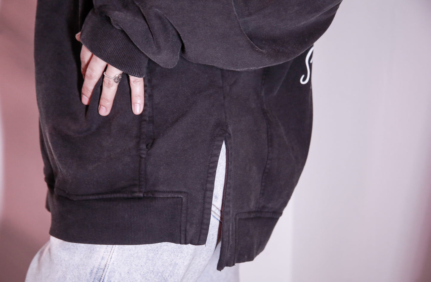 this too shall f*ing pass - Faded Slit Hem Turtleneck Hoodie - Black