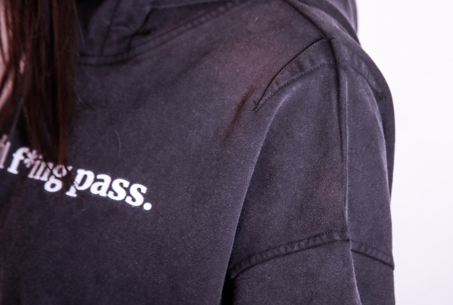this too shall f*ing pass - Faded Slit Hem Turtleneck Hoodie - Black