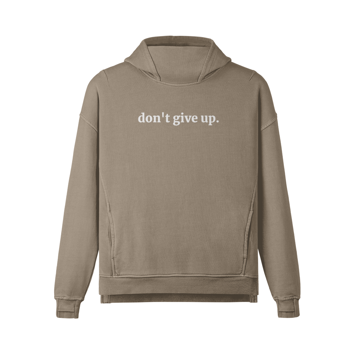 don't give up - Distressed Slit Hem Turtleneck Hoodie - Khaki