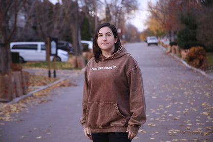 you are magic - Oversized Heavyweight Faded Hoodie - Brown