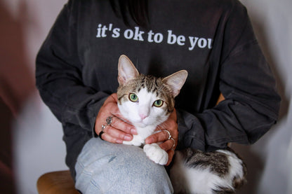 it's ok to be you - Layered Long Sleeve Tshirt - Charcoal Grey