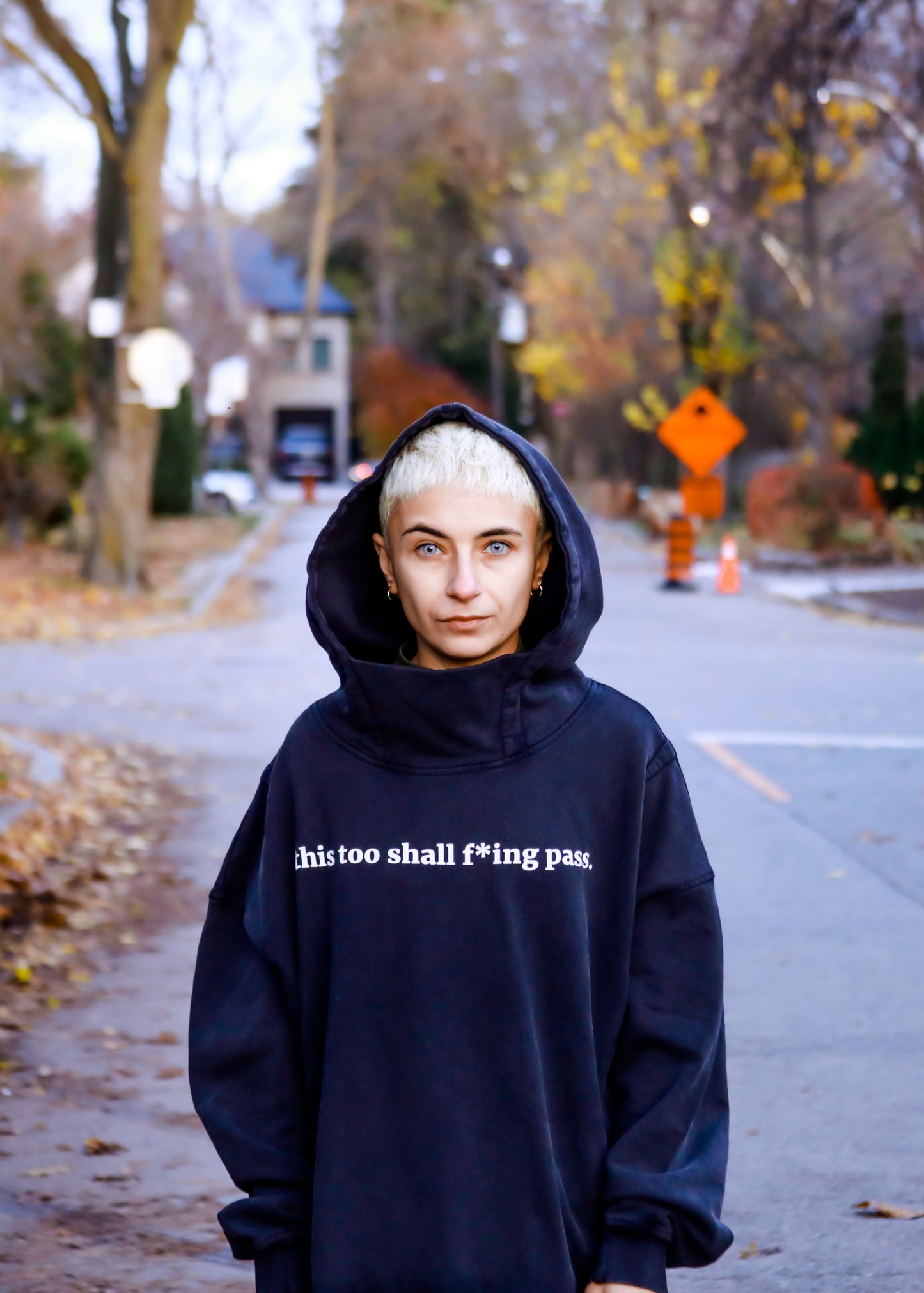 this too shall f*ing pass -  Faded Slit Hem Turtleneck Hoodie - Black