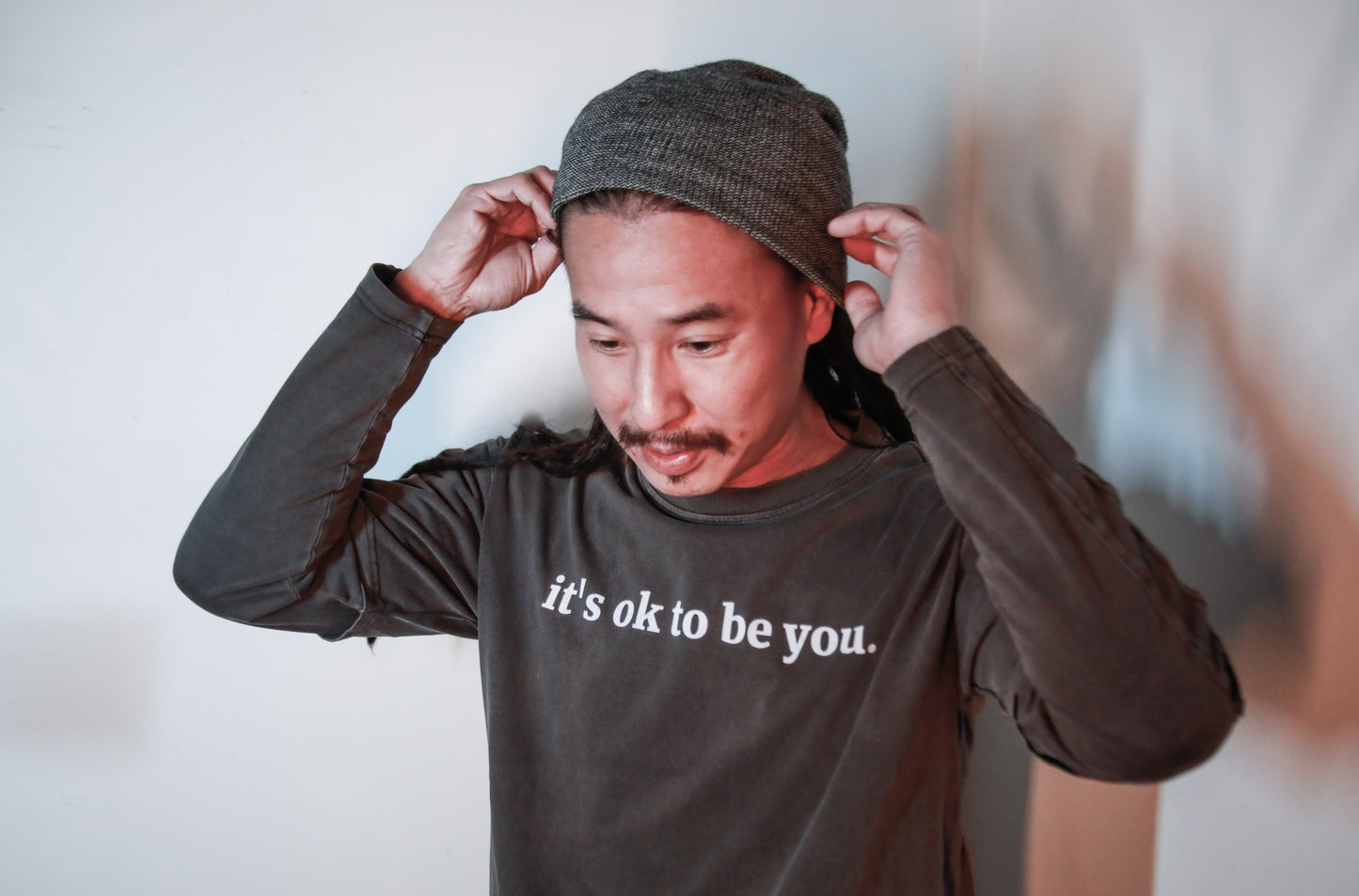 it's ok to be you - Layered Long Sleeve Tshirt - Charcoal Grey