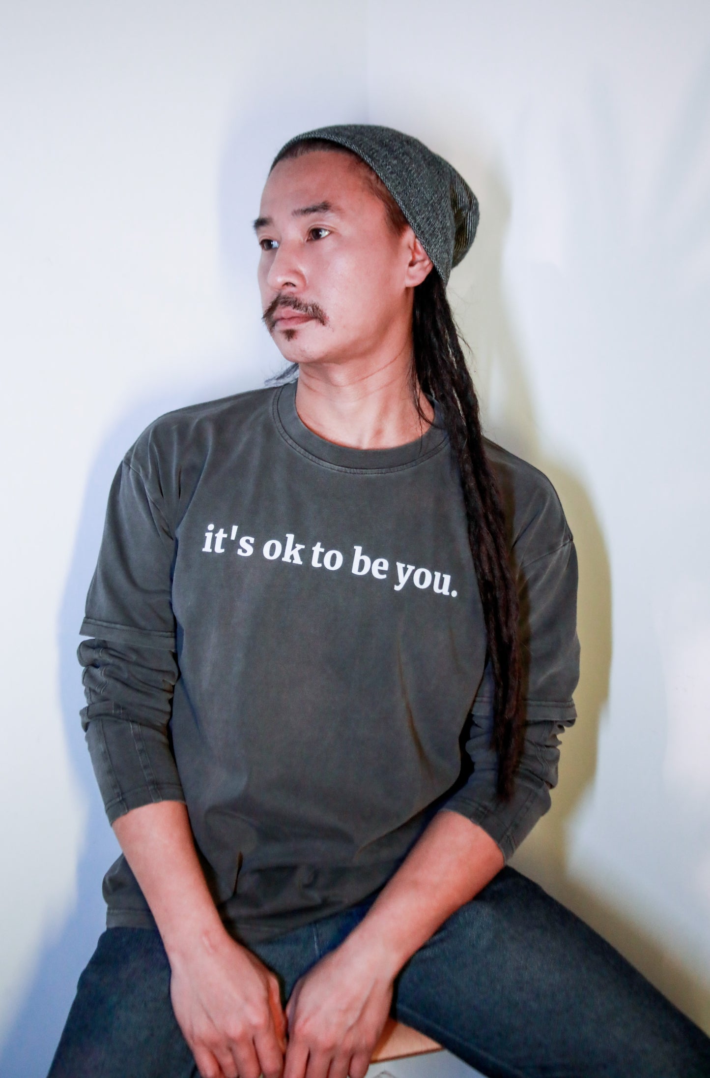 it's ok to be you - Layered Long Sleeve Tshirt - Charcoal Grey