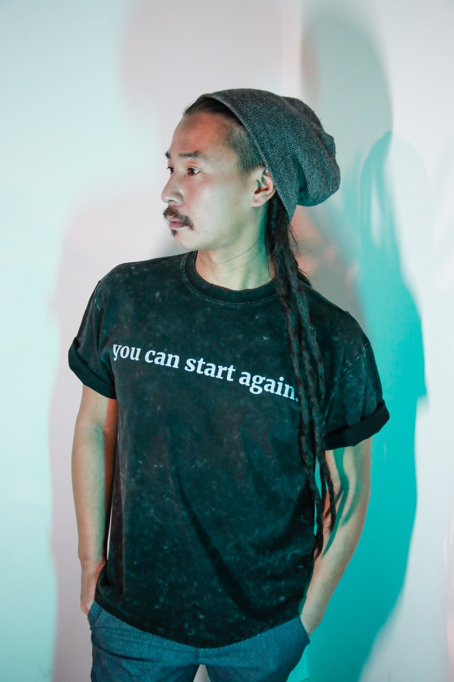 you can start again - Vintage Distressed Tshirt - Snow Washed Black