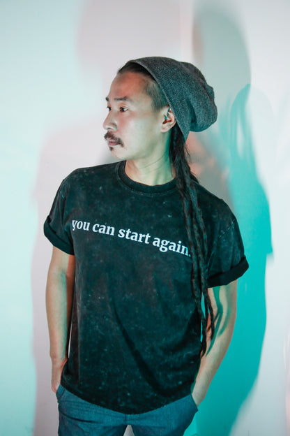 you can start again - Vintage Distressed Tshirt - Snow Washed Black