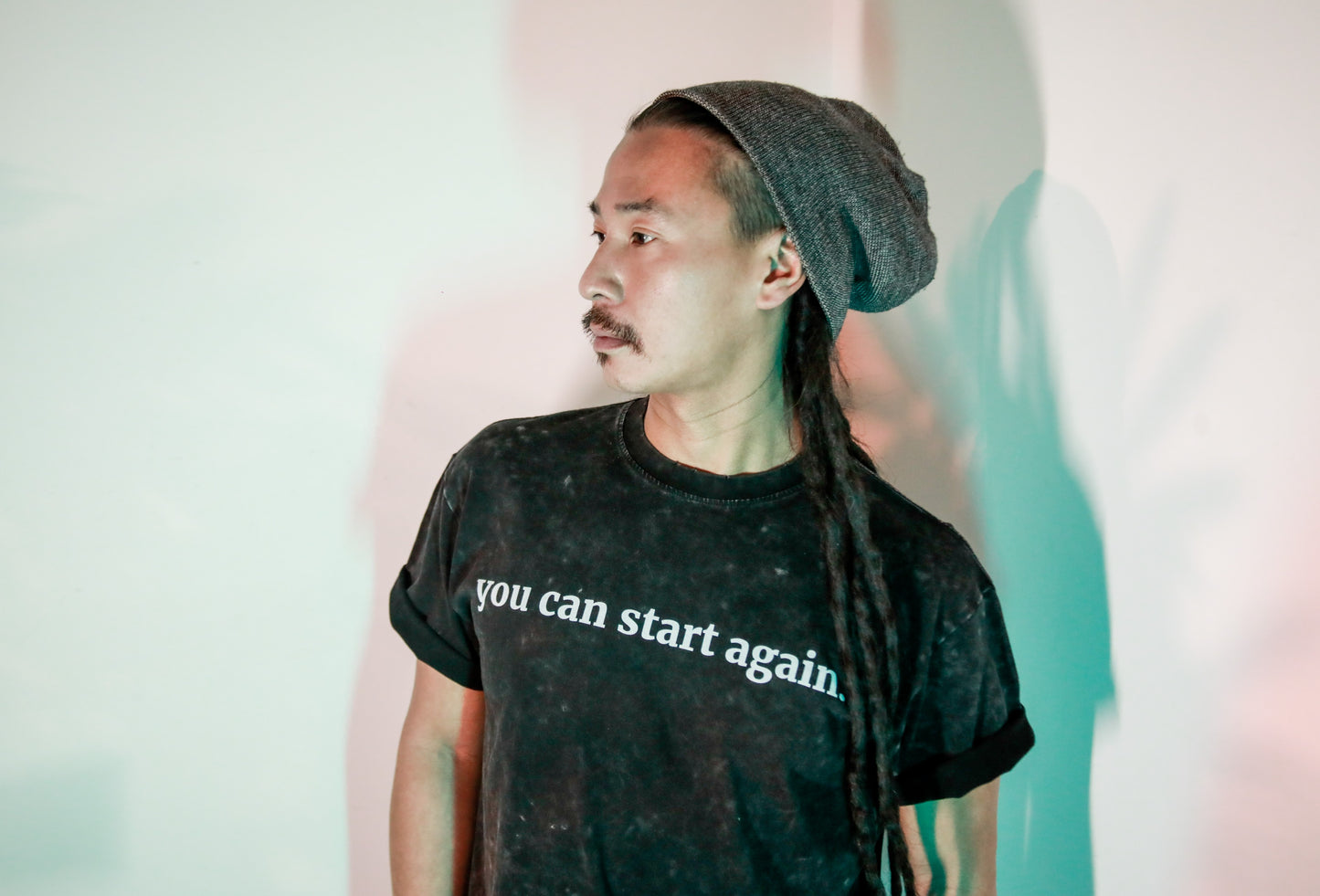 you can start again - Vintage Distressed Tshirt - Snow Washed Black