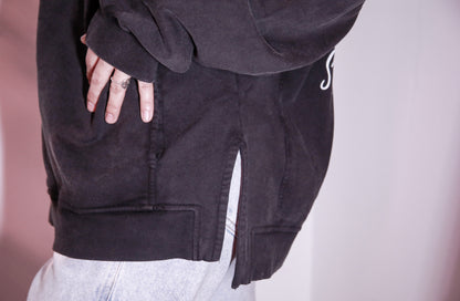 this too shall f*ing pass -  Faded Slit Hem Turtleneck Hoodie - Black