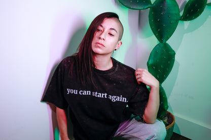 you can start again - Vintage Distressed Tshirt - Snow Washed Black