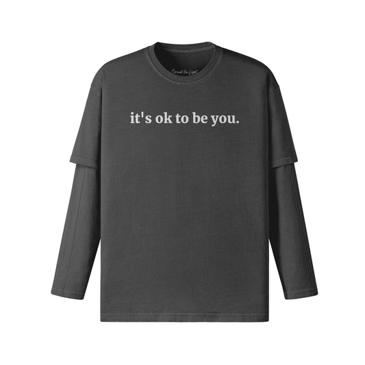 it's ok to be you - Layered Long Sleeve Tshirt - Charcoal Grey