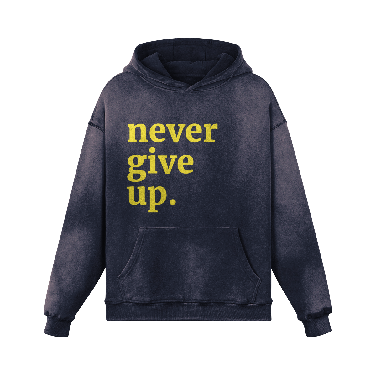 never give up - Oversized Heavyweight Sun Faded Hoodie - Dark Blue