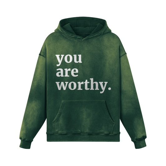 you are worthy - Oversized Sun Faded Heavyweight Hoodie - Mineral Green